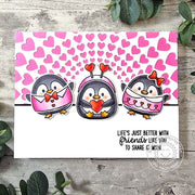 Sunny Studio "Life Is Better With Friends Like You" Penguin Heart Valentine's Day Card using Penguin Pair Clear Craft Stamps