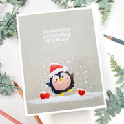 Sunny Studio Your Friendship is Like A Warm Hug Winter Penguin Holiday Card using Inside Greetings Friends Clear Craft Stamps