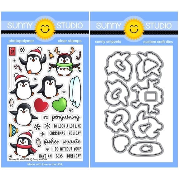 Sunny Studio Stamps Penguin Pals 4x6 Winter Holiday Christmas Clear Photopolymer Stamp Set & Metal Cutting Craft Dies