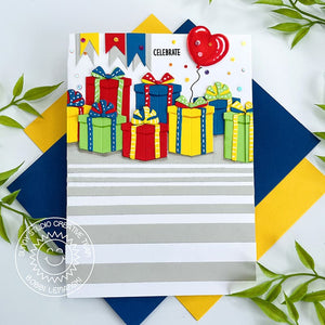Sunny Studio Stamps Colorful Gifts With Ribbons & Heart Balloon Birthday Card (using Bright Balloons Metal Cutting Dies)