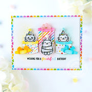Sunny Studio Purrfect Birthday Punny Cat Card with Polka-dot Presents & Ribbons (using Birthday Cat 4x6 Clear Stamps)