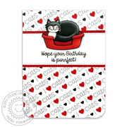 Sunny Studio I Heart Love Cats Red, Black & White Birthday Card using Pet Sympathy & Furever Friends Clear Craft Stamps