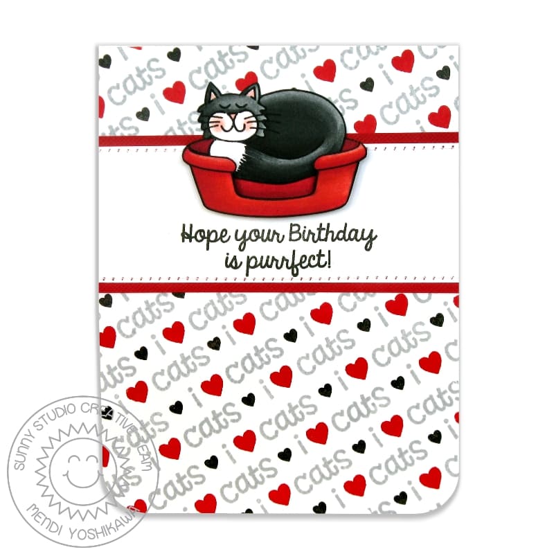 Sunny Studio I Heart Love Cats Red, Black & White Birthday Card using Pet Sympathy & Furever Friends Clear Craft Stamps