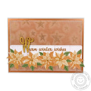 Sunny Studio Warm Winter Wishes Metallic Copper Colored Poinsettia Holiday Christmas Card (using Petite Poinsettias Clear Stamps)