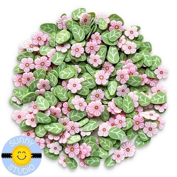 Sunny Studio Stamps Pink Blossoms Confetti Flowers & Leaves Clay Sprinkles Embellishments for Paper Crafts and Shaker Cards SSEMB-135