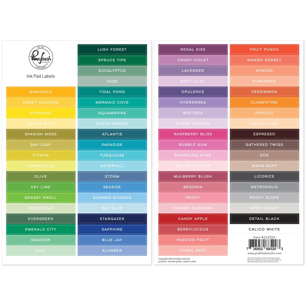 PinkFresh Studio Ink Pad Labels 74-Piece Stickers  Set