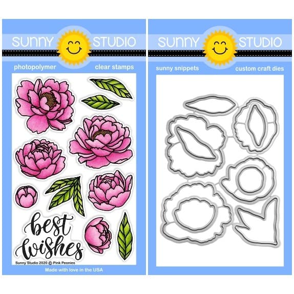Sunny Studio Stamps Pink Peonies Floral Peony Flowers 4x6 Clear Photopolymer Stamps & Metal Cutting Craft Dies Set