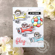 Sunny Studio Let Your Dreams Fly Critters Flying Airplanes with Balloons & Clouds Card using Plane Awesome 4x6 Clear Stamps