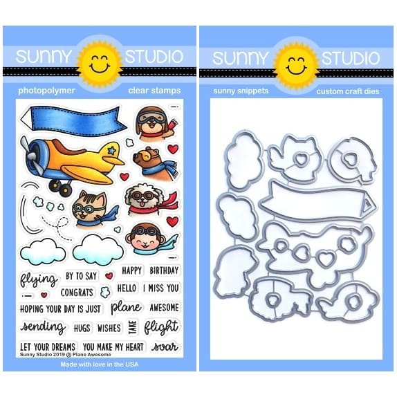 Sunny Studio Stamps Plane Awesome Critters In Airplane Flying 4x6 Clear Photopolymer Stamps & Metal Cutting Craft Dies Set
