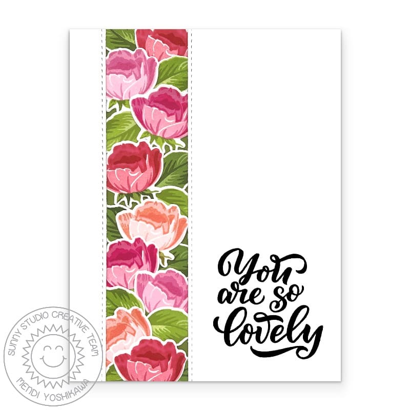 Sunny Studio Floral Flower Rosebuds Background Border "You're So Lovely" Card using Potted Rose Layering Clear Craft Stamps