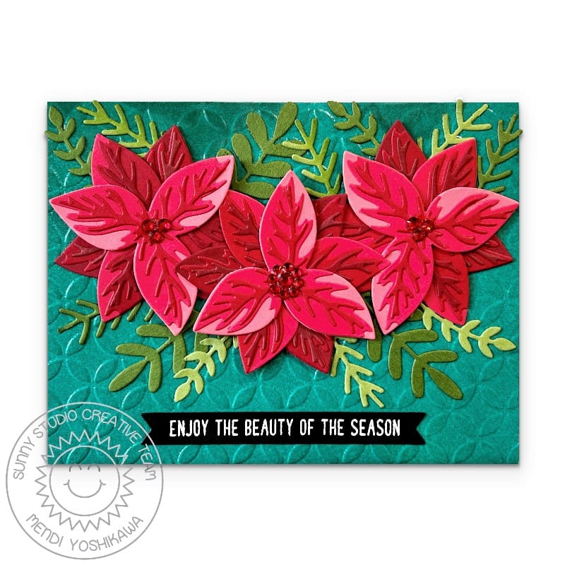 Sunny Studio Stamps Beauty of the Season Handmade Holiday Christmas Card using Pristine Poinsettia Metal Cutting Craft Dies