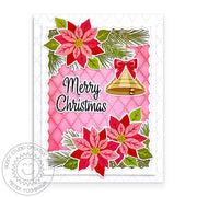 Sunny Studio Stamps Vintage Inspired Poinsettia & Gold Bell Holiday Christmas Card (using Fancy Frames Rectangle Cutting Dies)