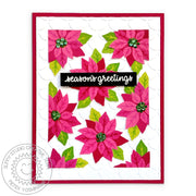 Sunny Studio Embossed Season's Greetings Red Floral Christmas Card using Pretty Poinsettia 3x4 Clear Layering Stamps