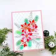 Sunny Studio Floral Poinsettias Flower Arrangement Holiday Christmas Card using Pretty Poinsettia 4x6 Clear Layering Stamps