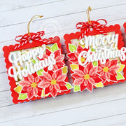 Sunny Studio Poinsettias Flowers Red & Gold Holiday Shaker Christmas Gift Tags using Pretty Poinsettia Clear Layering Stamps