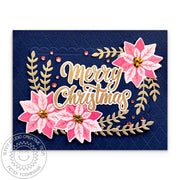 Sunny Studio Stamps Pink, Navy & Metallic Gold Poinsettia Holiday Christmas Card (using Mini Mat & Tag 1 Metal Cutting Dies)
