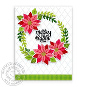 Sunny Studio Merry & Bright Poinsettia Wreath Holiday Christmas Card (using Pretty Poinsettia 3x4 Clear Layering Stamps)