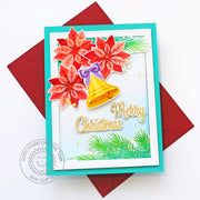 Sunny Studio Poinsettias & Gold Bell Vintage Inspired Holiday Christmas Card using Pretty Poinsettia Clear Layering Stamps