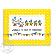 Sunny Studio Stamps Mama Duck with Ducklings in a Row Waddle You Know Birthday Card using Mini Mat & Tag 4 Metal Cutting Dies
