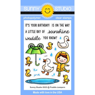 Sunny Studio Puddle Jumpers 3x4 Spring Ducks & Girl with Frog Umbrella Clear Photopolymer Stamps SSCL-370