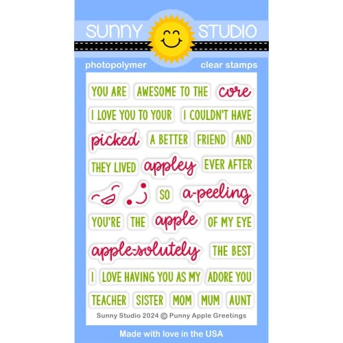 Sunny Studio Punny Apple Greetings 4x6 Clear Photopolymer Fall Sentiments Stamps