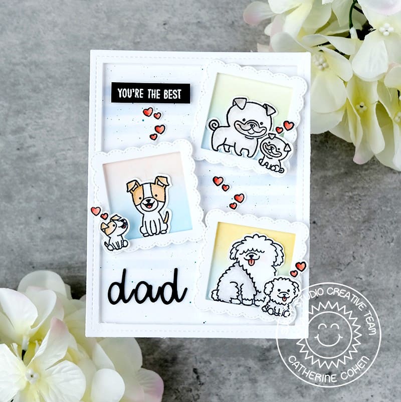 Sunny Studio You're the best Dad Scalloped Frame Dog Themed Father's Day Card (using Puppy Parents 4x6 Clear Stamps)