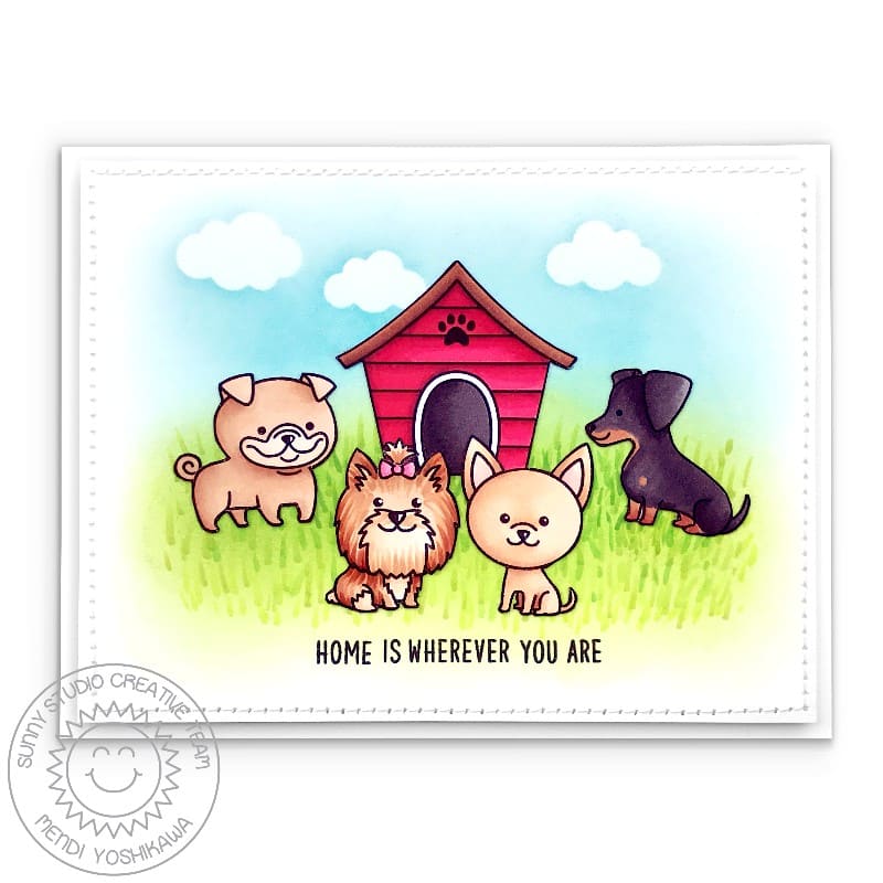 Sunny Studio Stamps Puppy Parents Home Is Where You Are Dog House Card by Mendi Yoshikawa