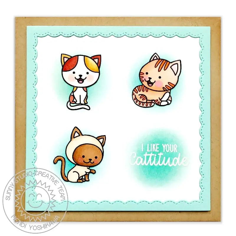 Sunny Studio Stamps Purrfect Birthday Cattitude Cat Grid Style Card by Mendi Yoshikawa