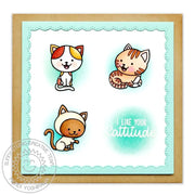 Sunny Studio Stamps Fancy Frames Squares Kitty Cat Grid Card by Mendi Yoshikawa