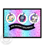 Sunny Studio Stamps Circle Fancy Frames Kitty Cat Trio Birthday Card by Mendi Yoshikawa