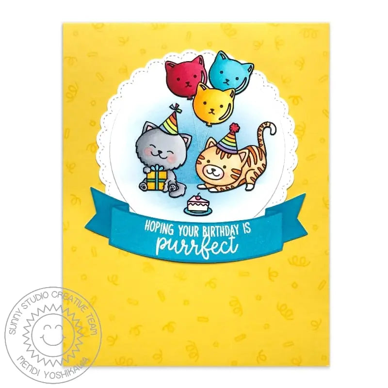 Sunny Studio Stamps Purrfect Birthday Cat Party Card by Mendi Yoshikawa