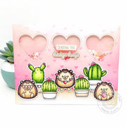 Sunny Studio Sending You Hedge Hugs Hedgehogs & Cactus Spring Shaker Card using Quill Cuties Clear Craft Stamps & Metal Dies
