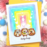 Sunny Studio Stamps Stitched Rainbow Hedgehogs Spring Valentine Hugs Card using Rounded Rectangle Window Metal Craft Dies