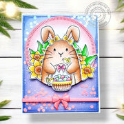 Sunny Studio Stamps Easter Bunny with Basket, Chicks & Daffodils Spring Shaker Card using Radiating Circles Metal Craft Dies