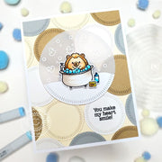 Sunny Studio You Make My Heart Smile Hedgehog in Bubble Bath Tub Gold Handmade Card using Quill Cuties 4x6 Clear Craft Stamps
