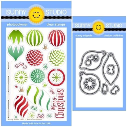 Sunny Studio Stamps Retro Ornaments Vintage Holiday Christmas 4x6 Clear Photopolymer Stamps & Metal Cutting Craft Dies