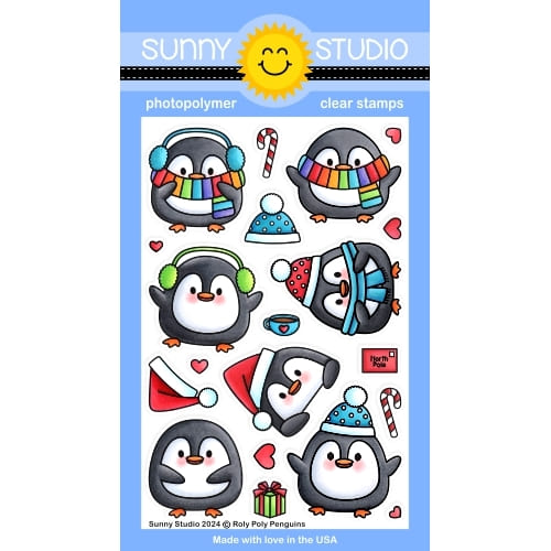 Sunny Studio Roly Poly Penguins 4x6 Clear Photopolymer Christmas Holiday Stamps