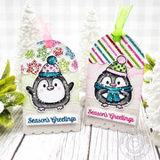 Sunny Studio Penguin Season's Greetings Scalloped Christmas Holiday Gift Tags using Roly Poly Penguins 4x6 Clear Craft Stamps