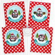 Sunny Studio Penguins Red Gingham Christmas Cards using Roly Poly Penguins & Build-a-Greeting Holidays Clear Sentiment Stamps