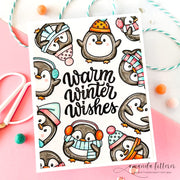 Sunny Studio Warm Winter Wishes Penguin Holiday Christmas Card by Amanda Fitterer using Roly Poly Penguins Clear Craft Stamps