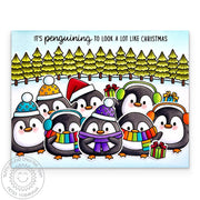 Sunny Studio It's Penguining to Look a Lot Like Christmas Rainbow Holiday Card using Roly Poly Penguins Clear Craft Stamps