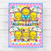 Sunny Studio Chicks with Chicken Umbrellas, Easter Basket & Eggs Card using Chickie Baby Clear Craft Stamps & Cutting Dies