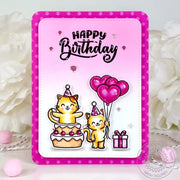 Sunny Studio Stamps Cat with Cake & Pink Heart Balloons Birthday Card using Rounded Rectangle Mat Metal Cutting Craft Die