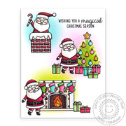 Sunny Studio Santa with Chimney, Fireplace & Sleigh Handmade Holiday Christmas Card using Santa Claus Lane Clear Craft Stamps