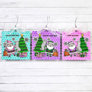 Sunny Studio Santa with Christmas Trees Colorful Holiday Scalloped Square Gift Tags using Santa Claus Lane Clear Craft Stamps