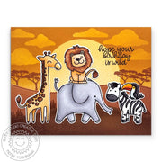 Sunny Studio Giraffe, Elephant, Zebra, Lion, and Toucan Wild Summer Birthday Card using Savanna Safari Clear Craft Stamps