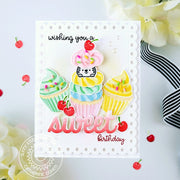 Sunny Studio Sweet Birthday Cupcake with Cherry & Sprinkles Scalloped Card Using Scrumptious Cupcakes Clear Layering Stamps