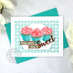 Sunny Studio Stamps Hope You're Day Is Sweet Pink & Aqua Cupcake Card (Using Frilly Frames Retro Petals Metal Cutting Dies)