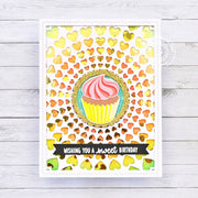 Sunny Studio Stamps Cupcake Gold Foil Hearts Shaker Birthday Card (using Bursting Hearts Background Metal Cutting Dies)