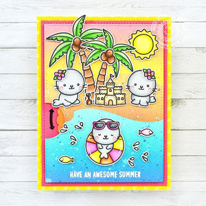 Sunny Studio Seals Playing At the Beach Tropical Summer Card by Marine Simon (using Sealiously Sweet 4x6 Clear Stamps)